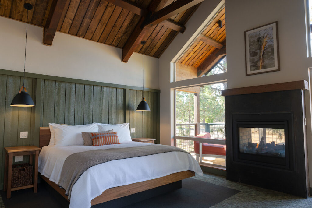 Firefall Ranch King Room with Indoor/Outdoor Fireplace (Tracy Barbutes)