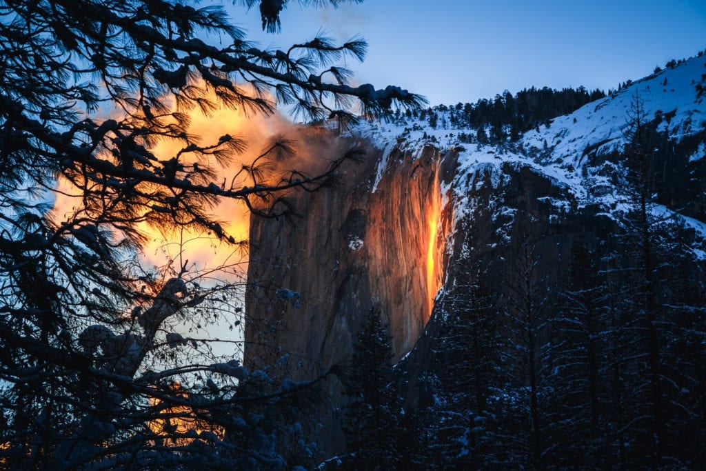 Firefall waterfall phenomenon in Yosemite.