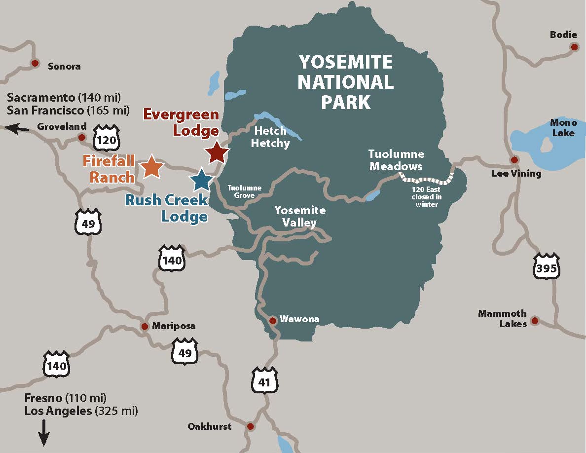 Location Map for Yosemite Hotel Collection.